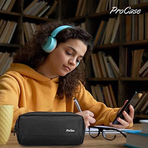 ProCase Pencil Cases for School Students Secondary Boys, Pen Pouch Organizer, Stationery Holder Office Supplies -Black