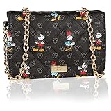 Disney Mickey und Minnie Mouse Kleine Schwarze Handtasche, gesteppt, goldene Kette 19x13 cm