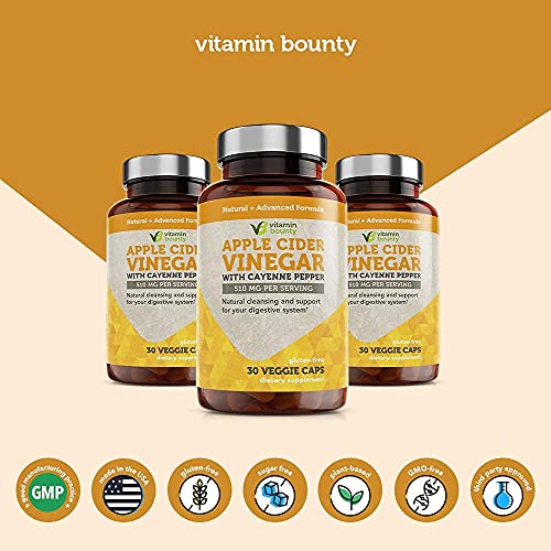 Vitamin Bounty Apple Cider Vinegar Capsules - Apple Cider Vinegar Pills With Cayenne Pepper, Apple Cider Vinegar With Mother, Acv Capsules, Digestive Support - 510Mg, 30 Capsules #TOP6