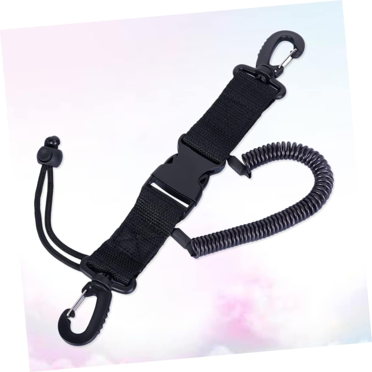 High Strength Coiled Lanyard for Camera and Underwater Tools, Black Plastic | Elastic Quick Release Feature, Rust Resistant Finish, Scuba Gear Use, Compact Safety Tether for Diving