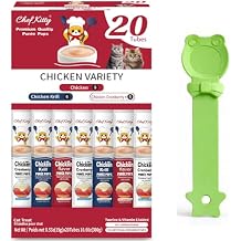 Puree Pops + Green Feeding Spoon, Grain-Free, Lickable, Squeezable Creamy Cat Treat/Topper, 20 Tubes, Chicken Mix Variety