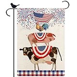 Patriotic 4th of July Farm Garden Flag, Stars Stripes Chicken Pig Cow Double Sided Independence Day