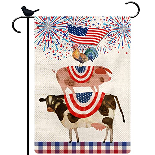 Patriotic 4Th Of July Farm Garden Flag, Stars Stripes Chicken Pig Cow Double Sided Independence Day Memorial Day Yard Welcome Outdoor Decor 12.5X18 In #TOP7