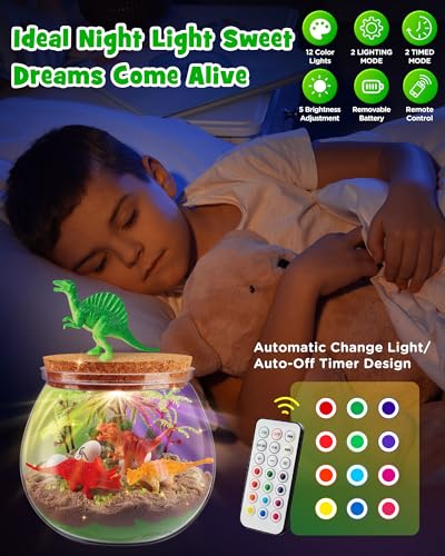 D-FantiX Dinosaur Toys Light Up Terrarium Kit for Kids, LED Dino Night Light, DIY Arts and Crafts Science Projects Kit, Birthday for Boys Age 3 4 5 6 7 8-12 Year Old - Image 2