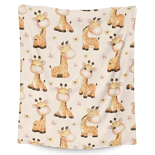 Image of Giraffe Blanket for Girls & Boys - 40x50 Inches Crib Size - Soft Fuzzy Plush Throws Gifts - Yellow Cute Throw Blanket for Couch & Sofa