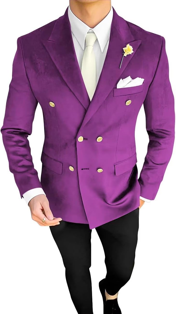 Men's Double Breasted Velvet Blazer Jacket Sport Coats Formal Classic Fit Business Dinner Wedding Suit Jacket