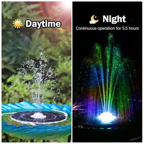 AISITIN 5.5 W LED Solar Fountain with Adjustable Support Rod, Colourful Pond Pump, Solar Fountain with Various Nozzles, Water Pump Fountain Pump with Battery for Garden Pond, Bird Bath, DIY Water
