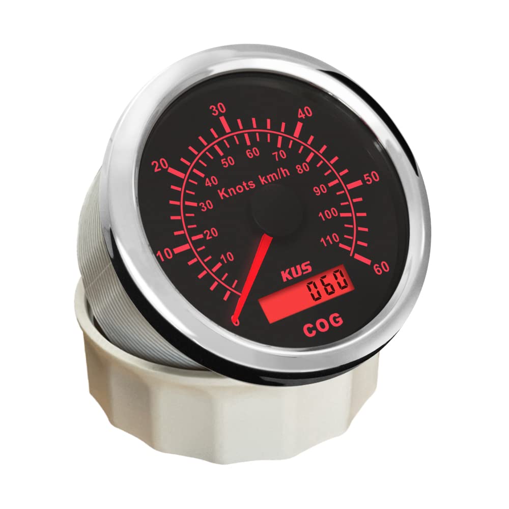KUS Tachometer, Kilometerzähler, 60 Knots 110 km/h, für Boat Yachts, 85 mm, mit Hintergrundbeleuchtung (schwarz)