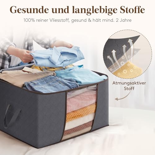 Lifewit Große Aufbewahrungstasche Schrank Organizer Set, Faltbar Kleideraufbewahrung mit verstärkt Griff, stabilem Reißverschluss für Kleidung, Bettwäsche, Bettdecken, Steppdecke, Grau, 6 Stück