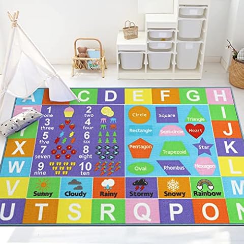 Capslpad Kids Play Rug ABC Alphabet Numbers Shapes Weather Learning Educational Area Rug Washable No Slip Children Play Mat Carpet for Girl Boy Bedroom Playroom,100x160cm Cover