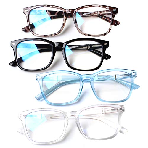 Image of Henotin 4-Pack Blue Light Blocking Reading Glasses Women Men,Spring Hinge Computer Readers,Anti UV Ray Square Nerd Eyeglasses (4 pack Mix Color, 2.00, Diopters)