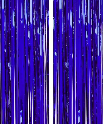 2 Pack 3.28x6.56 Feet Streamers Backdrop Foil Fringe Curtain Tinsel Party Decorations for Birthday Wedding Party Supplies Royal Blue