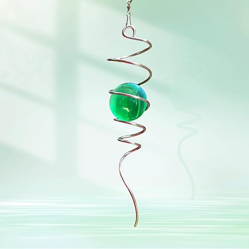 Bola de observación, cola en espiral, estabilizador de viento 3D, orbe de vidrio verde, giratorio de viento en espiral para patio, jardín, patio,