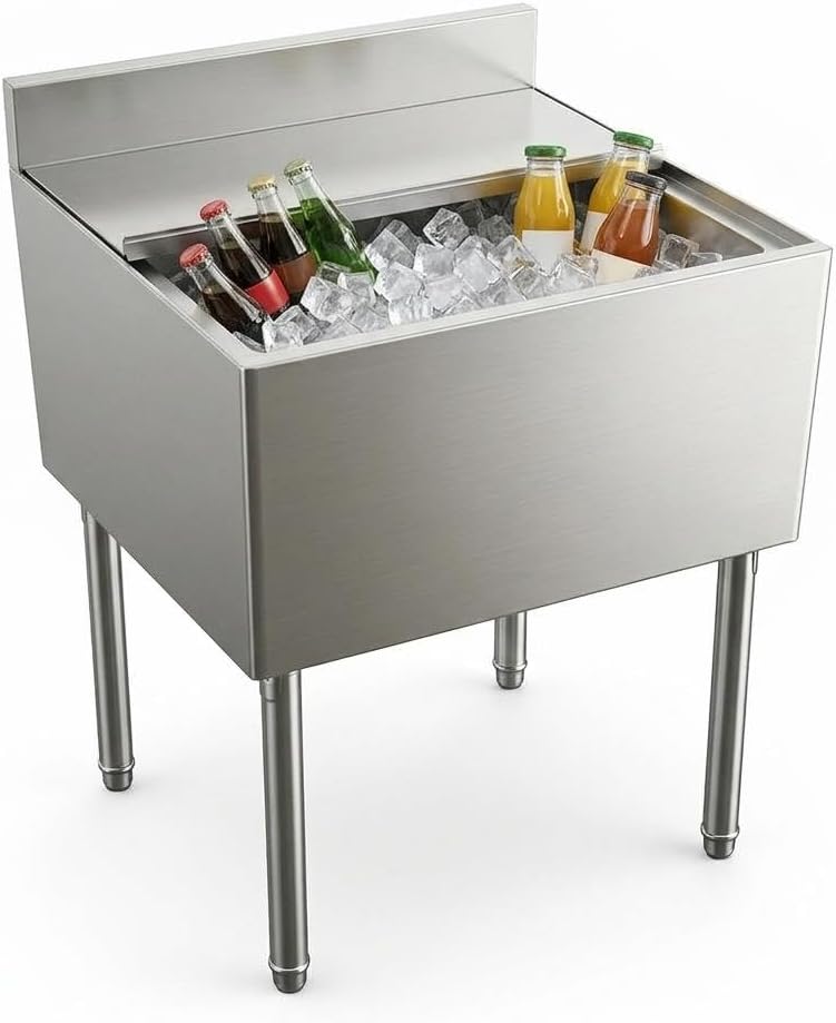 Commercial Stainless Steel Ice Bin | Freestanding Ice Cooler with Sliding Lid & Leg Support | 14 in x 11 in Small Ice Box for Restaurants, Hotels