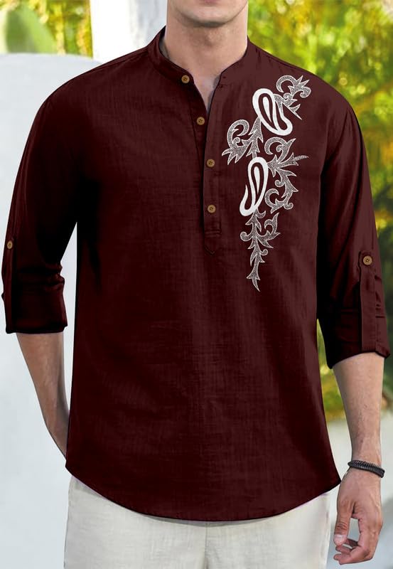 Image of Men's Printed Cotton Blend Short Kurta | Regular Fit Casual Kurta Shirt for Men with Mandarin Collar | Ethnic