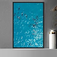Framed Canvas Wall Art Fish on The Surface Bedroom Dolphin Marine Life Multicolor Nautical Photography - 16x24 inches