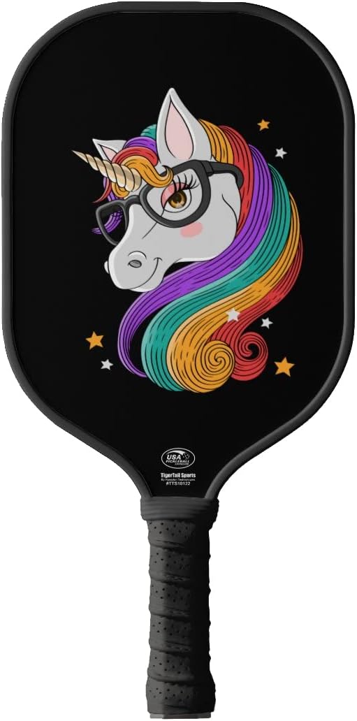 Cute Unicorn Colorful Design Pickleball Paddle, USA Pickleball Approved, Black Trim