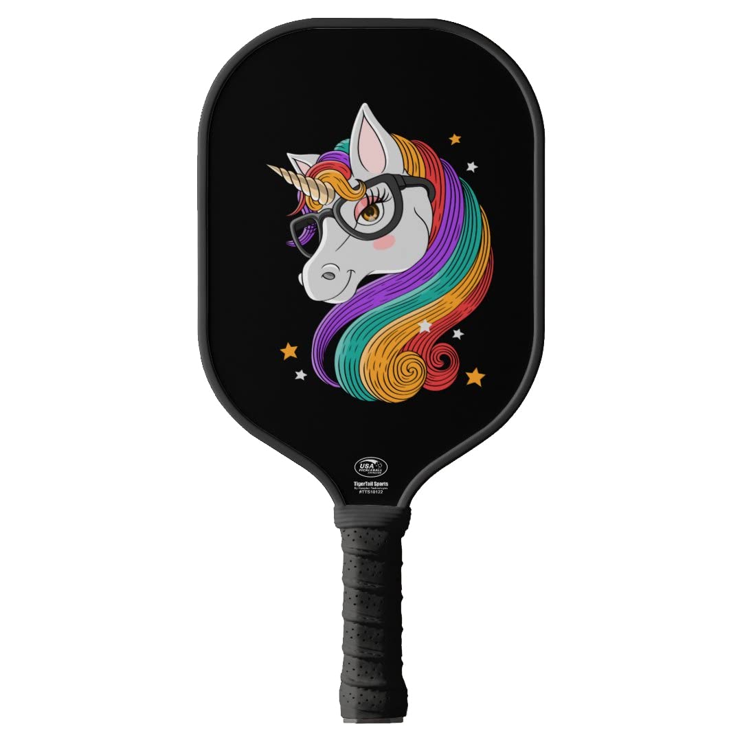TigerTail Sports Cute Unicorn Colorful Design Pickleball Paddle, USA Pickleball Approved, Black Trim