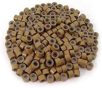 200 PCS 4.5mm Small Silicone Lined Micro Rings Links Beads Linkies For I Bonded Tip Stick Glue Hair Extensions - Color Light Brown
