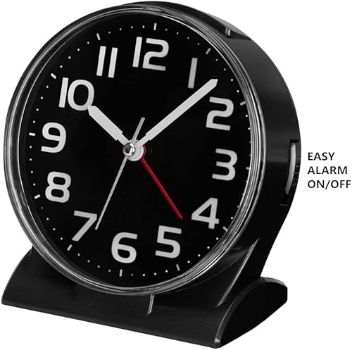 Miniatura 3 de FAMICOZY Reloj despertador analógico sin tictac de 4.5 pulgadas, lectura silenciosa para personas mayores, fácil de configurar, alarma de aumento