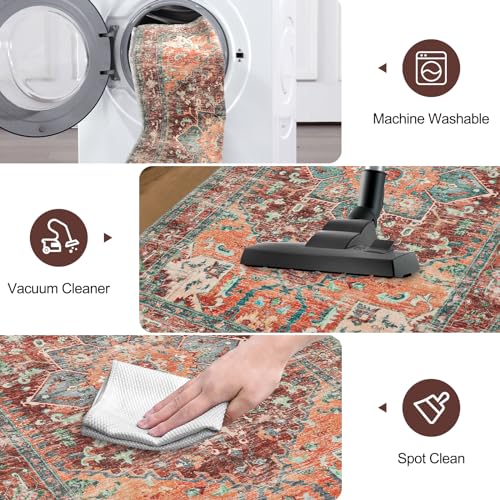 Yamaziot DD-FYRCA-ORG28 Washable Runner Rug, 2X8 Non-Slip Boho Vintage Hallway Rug Runner thumb #3