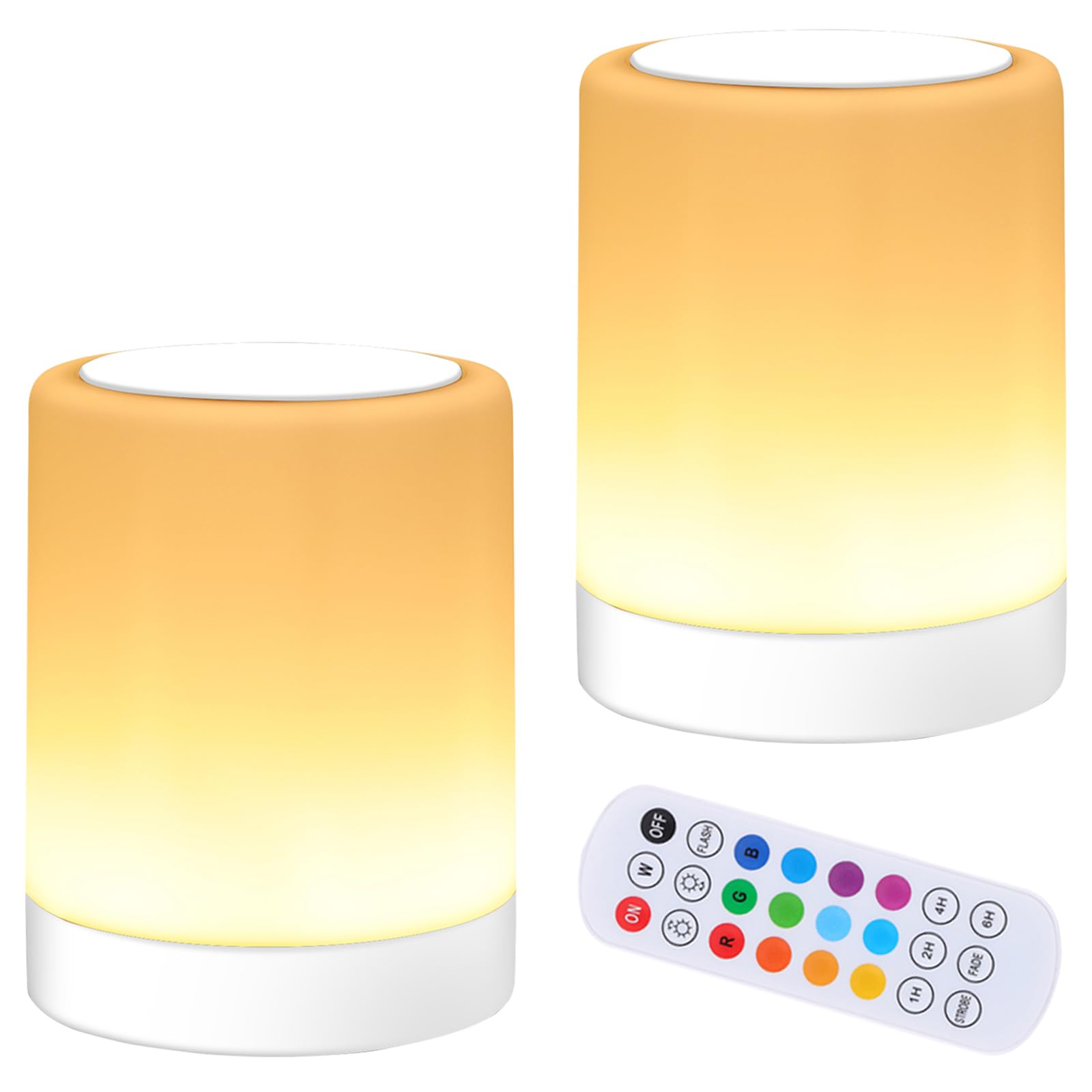 OORUN Lámpara de mesita de noche táctil, 13 colores RGB y 5 brillo, lámpara de escritorio recargable por USB, luz nocturna regulable con cambio de color RGB, lámpara portátil para bebé (paquete de 2