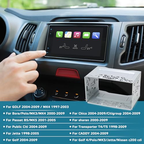 LPZMPZ 2 Doppel Din Einbaurahmen 7 Zoll Blende Autoradio Doppeldin Montage Rahmen Halterung Universal Einbauschacht din 2 Cage Set Kompatibel mit VW Jetta Skoda Golf Passat Polo Peugeot Smart