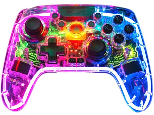 Speedlink RAIT NX RGB Gamepad - Controller PC wireless Bluetooth oder USB, Hall Effekt Sensoren, transparent beleuchtet, dual Vibration, Makro-Tasten, Turbo-Taste, Akku, für PC/Switch/Android/PS3