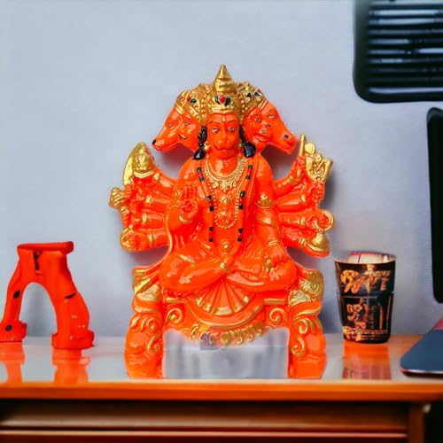 Image of Hanuman murti - Hanuman Idol for Home Decor & Office - Panchmukhi Hanuman - (25 cm) (sindoori)