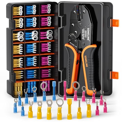 SOMELINE Set di Pinza Crimpatrice Connettori Elettrici, 21 Tipi [0,34-6 mm²] Connettori Elettrici Termorestringenti, Capicorda Elettrici a Crimpare, Pinza per Capicorda, Pinza Elettricista