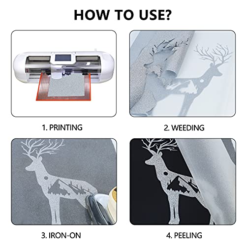 Image of guangyintong Glitter Silver Heat Transfer Vinyl HTV Rolls, 12 inch x 8ft Iron on Vinyl for T-Shirts, HTV Vinyl for All Cutter Machines Easy to Cut & Weed for Heat Vinyl Design