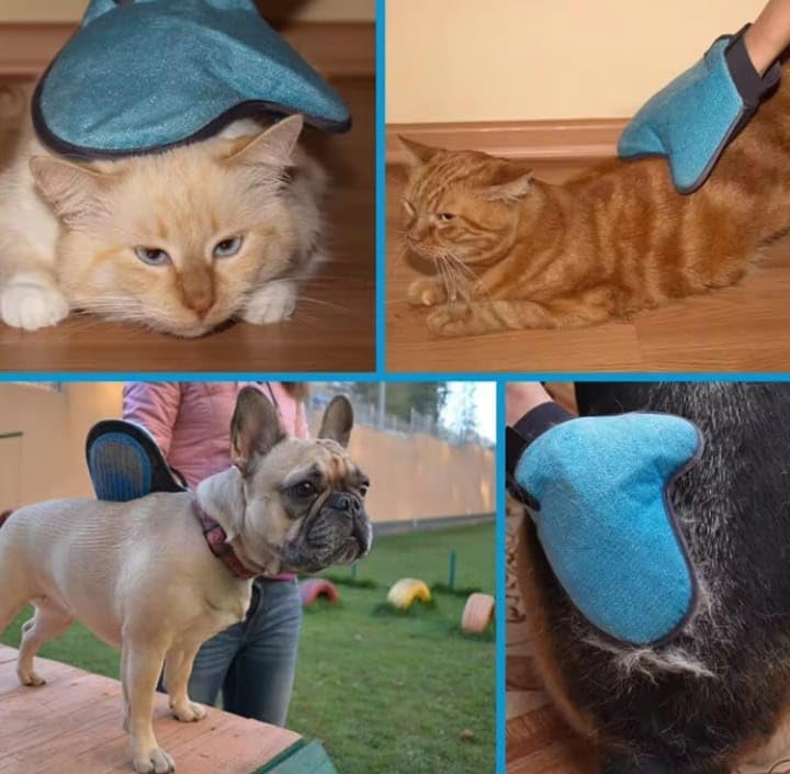 Image of Pet Grooming Glove for Dogs & Cats Deshedding Hair Remover Brush Soft Silicone Massage Glove Bathing & Fur Cleaning Tool Reusable, Adjustable Strap Nutrish (Set 1)