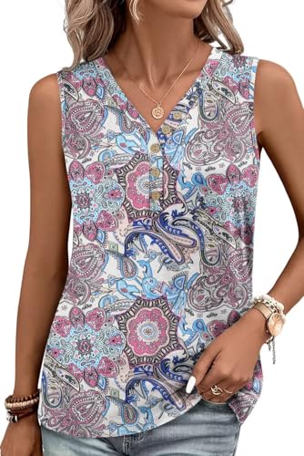 KISSMODA Womens Boho Tops for Summer Sleeveless Tanks Loose Fit Casual Blouse Daily Shirts for Leggings (S-3XL)