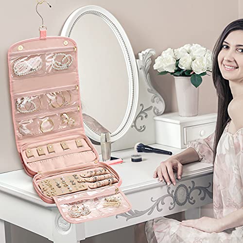 Monstina Travel Jewelry Organizer Case, Foldable Jewelry Roll Bag Handing Jewery Storage Bags With Hook For Necklace, Earrings, Rings, Bracelet, Brooches #TOP7