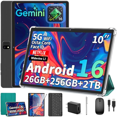 Image of 2026 Android 16 Tablet with Keyboard, 10 Inch Tablet with Gemini AI (Green) | 26GB+256GB+2TB Expand, AI Electronic Tablet PC with 8-Core, WiFi, 8000mAh, GMS, GPS, 2 in 1 Tablet with Mouse, Case, Stylus