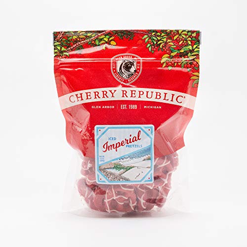 Cherry Republic Iced Imperial Pretzels - Resealable Sweet & Salty Snack - Cherry Chocolate White Chocolate Pretzel Twists - Single 8 oz Bag