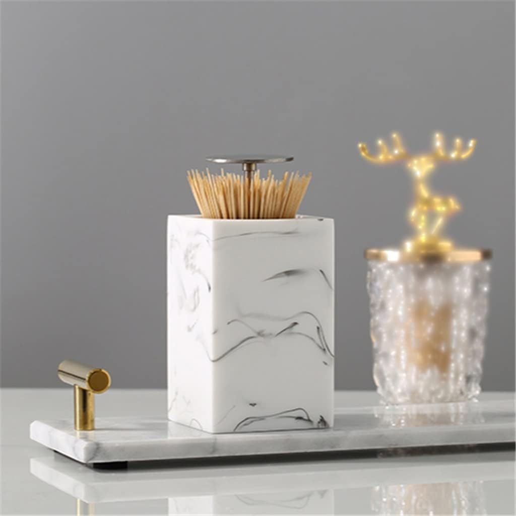 Toothpick Box Press Type Household Resin Toothpick Holder Marble Pattern Toothpick Storage Box
