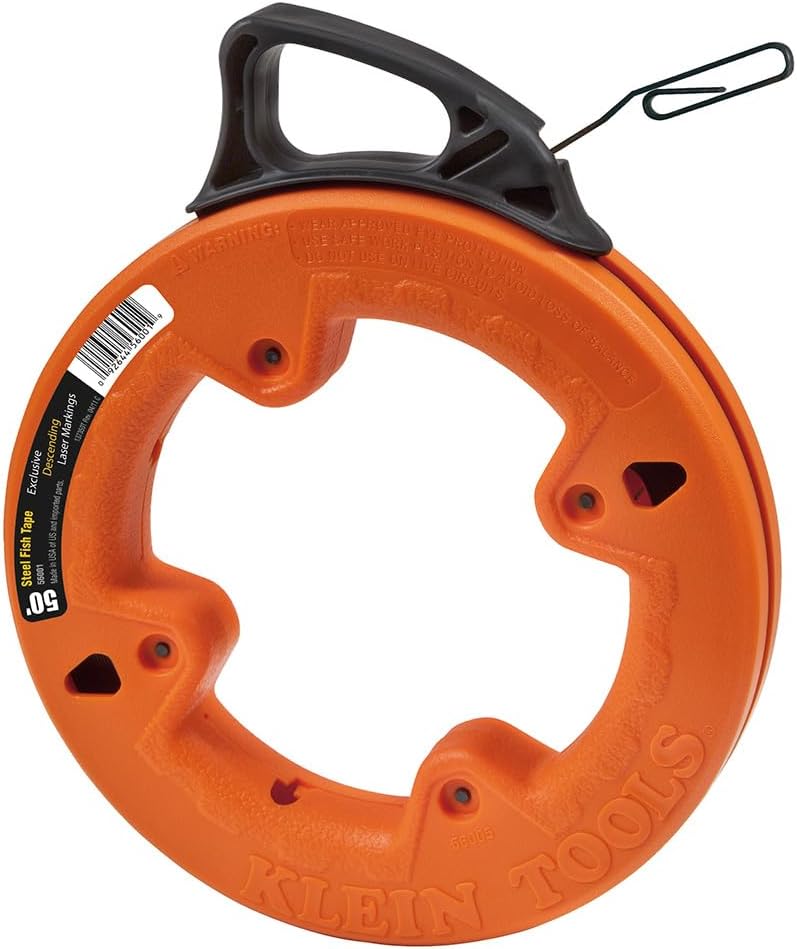 Klein Tools 56001 Fish Tape, 50-Foot Long x 1/8-Inch Wide Steel Pull Line, for Heavy Duty Wire Pulls, Updated Model Cat. No. 56331 Available