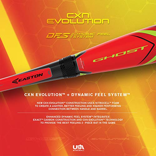 Easton Ghost X Evolution -10 (2 5/8") Usa Youth Baseball Bat | 30 Inch / 20 Oz | 2019 | 2 Piece Composite | Cxn Evolution | Exact Carbon | Speed End Cap | Lizard Skin Grip #TOP5