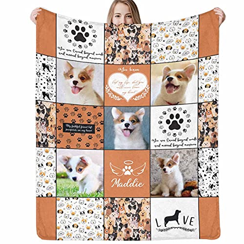 Custom Photo Blanket Best Memorial for Your Pets - Personalized Cozy Fleece Throws Blanket with Picture Upload for Dogs Cats Family Friends