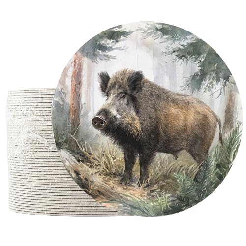 GD Print Aquarell Bierdeckel 50 Stück Made in Germany rund 107mm Untersetzer Tisch-Deko für Hochzeit Geburtstag Party (Wildschwein)