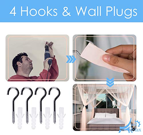 Just Relax Four Corner Post Decorative Elegant Bed Net Canopy Set, Beige, Full/Queen/King, 86.6X78.7X98.4 Inches #TOP2