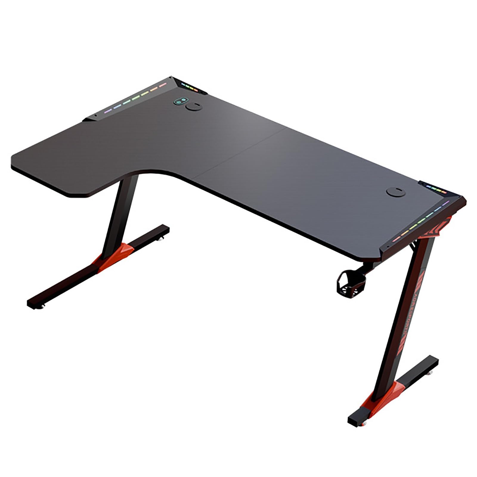 Biurko do gier w kształcie litery L ze światłami LED, narożna konstrukcja 140 cm, zawiera haczyki na słuchawki i pudełko do zarządzania kablami, idealne do domowego biura i konfiguracji dla graczy