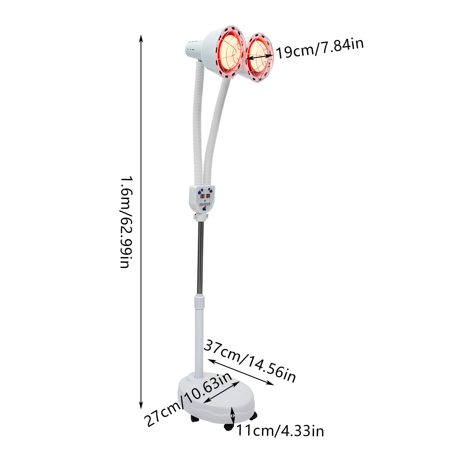 Lampe infrarouge à double tête 275 W avec tuyau réglable à 360° et télécommande pour salon de beauté, salon