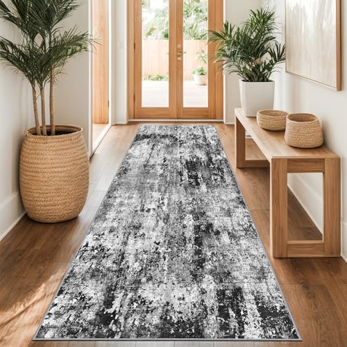 Capslpad Abstrakter Teppich Läufer Flur 80x300cm Waschbar, Schwarz – Ansicht 1