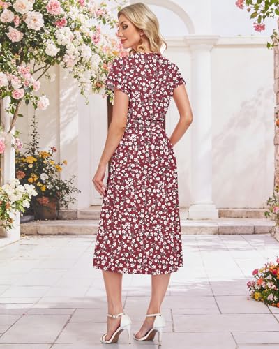 MOLERANI Women's Summer Casual Short Sleeve Midi Dress 2026 Waffle Knit A Line V Neck Pockets Flowy Boho Dresses Spring Floral Sundress Beach Vacation Outfits Lightweight Comfy, RD S Floral, XL — view 5