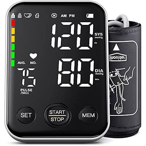 Blood Pressure Monitor Upper Arm Blood Pressure Monitors for Home Use with 2x120 Reading Memory Adjustable Arm Cuff 8.7"-15.7" LED Background Light Large Display Machine with Storage Bag - Black Cover