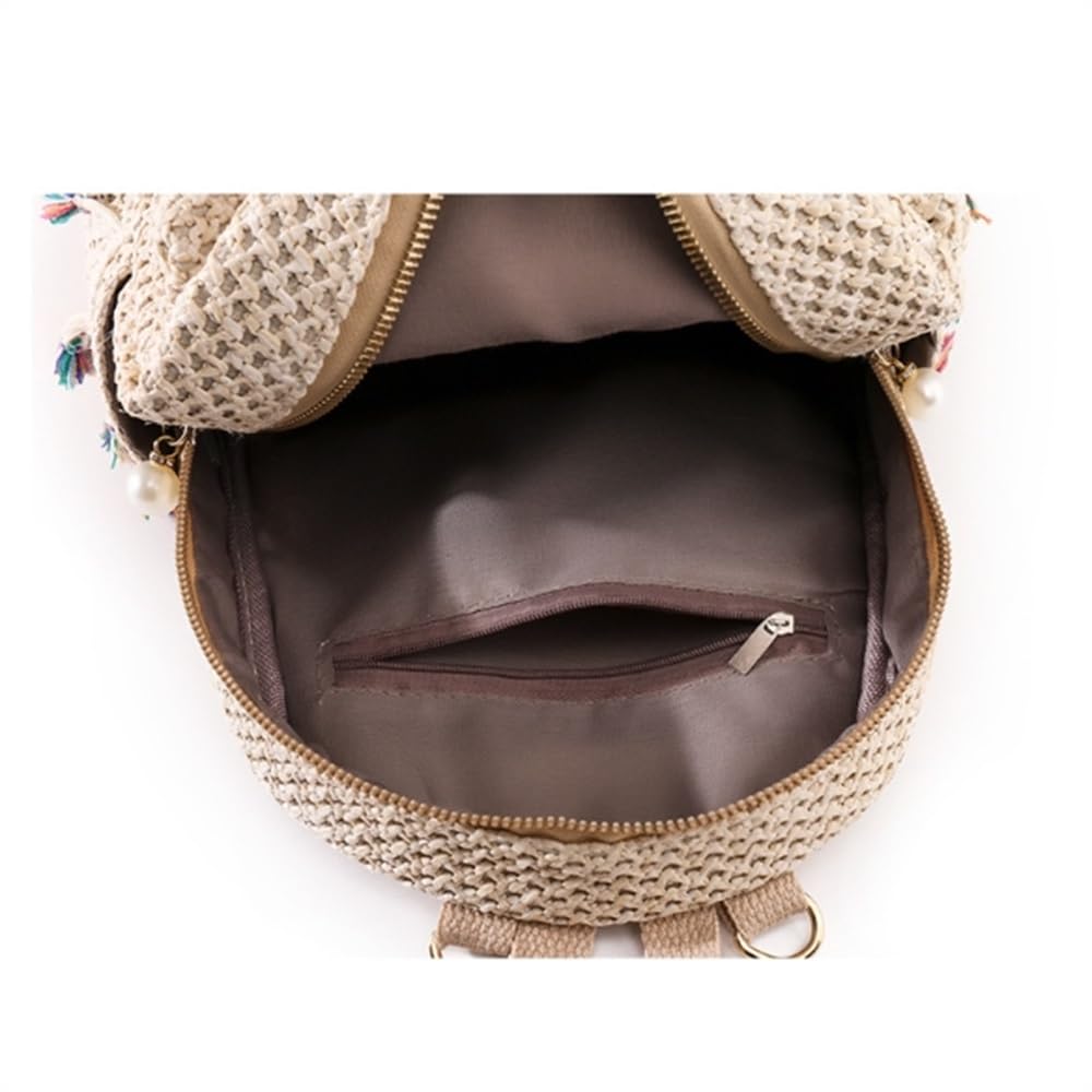 Mochila De Paja Para Mujer Bolso de hombro con borlas de estilo étnico for mujer Mochilas de paja