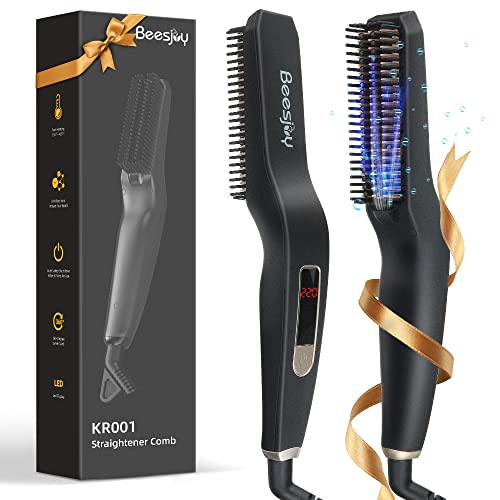 Lisseur Barbe Ionique Homme, Beesjuy Brosse Lissante Barbe et Cheveux, Lisseur Barbe Cheveux - Température Réglable, Mise Hors Tension Automatique, Brosse Chauffante Barbe pour Le Soin et Le Coiffage Cover
