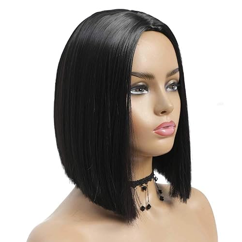 Miniatura 4 de Tereshar Pelucas cortas Bob para mujer cabello sintético lacio negro pelucas cortas Bob para uso diario cosplay fiesta Halloween 12 pulgadas